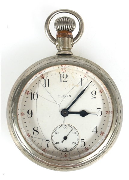 ELGIN SILVER TONE POCKET WATCH 