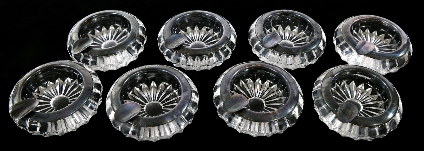 SPRITZER & FURMANN STERLING SILVER & CRYSTAL ASHTRAYS