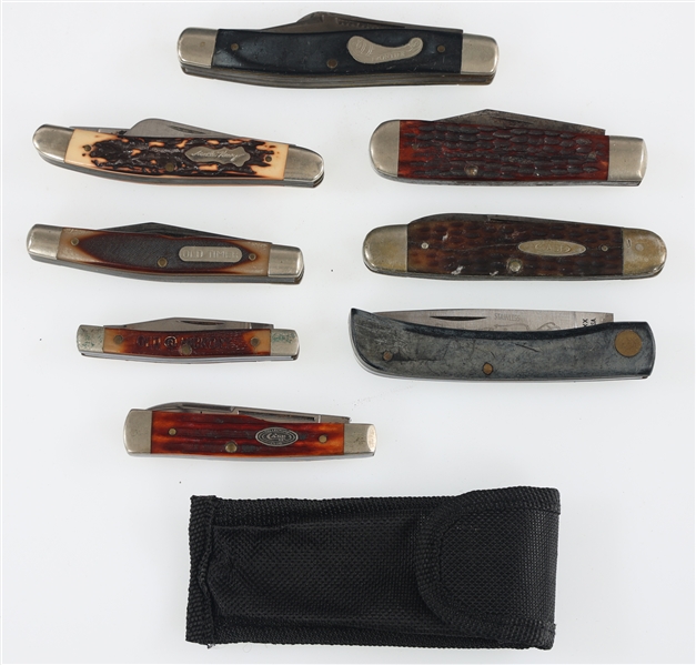 STAG & IMITATION STAG HANDLE POCKET KNIVES - LOT OF 8