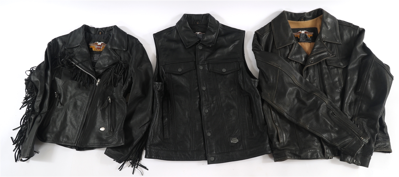 HARLEY DAVIDSON BLACK LEATHER JACKETS & VEST