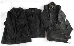MENS BLACK LEATHER JACKETS, VEST, & PANTS