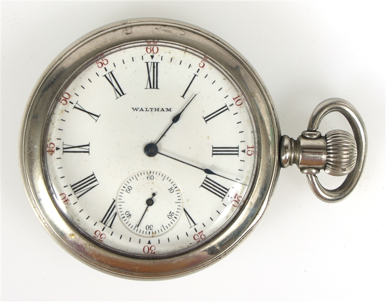 WALTHAM WHITE METAL CASE POCKET WATCH