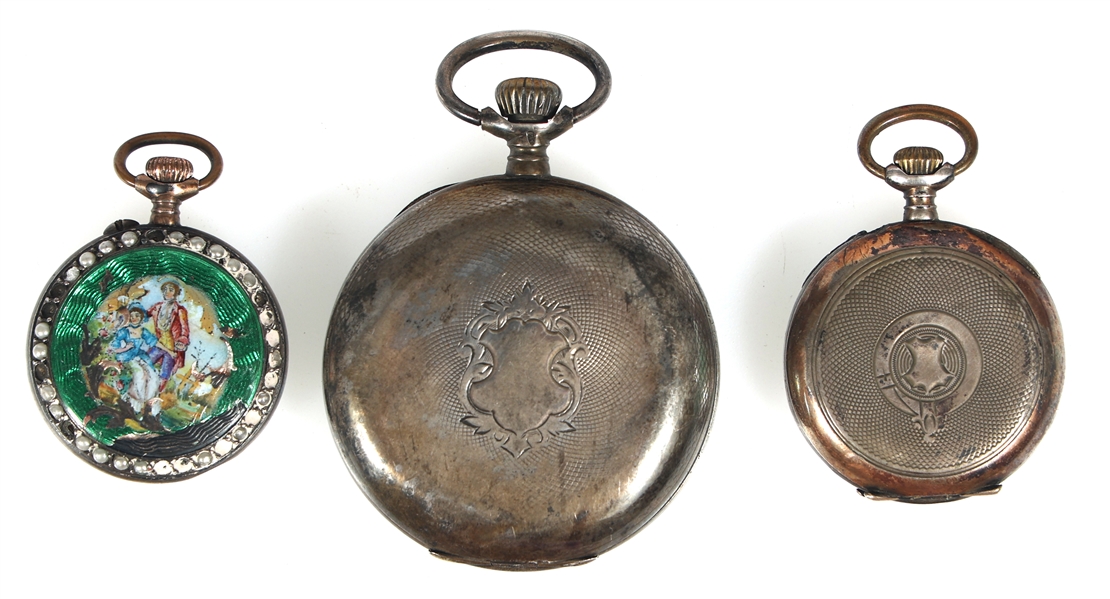 .800 SILVER CASE POCKET WATCHES - FOR PARTS OR REPAIRS