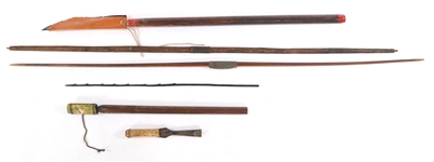 BOWS, ARROW, SPEAR HEAD, AND SPEARS - LOT OF 6