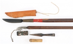 BOWS, ARROW, SPEAR HEAD, AND SPEARS - LOT OF 6