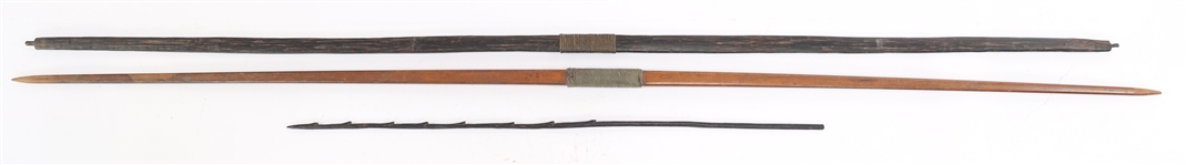 BOWS, ARROW, SPEAR HEAD, AND SPEARS - LOT OF 6