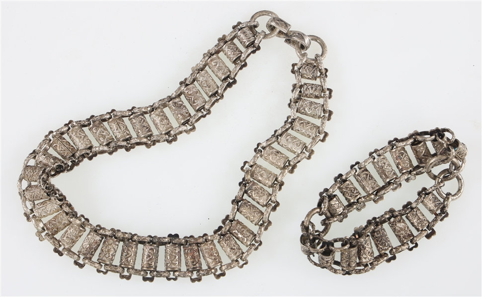NICKEL SILVER BOOK CHAIN NECKLACE AND BRACELET