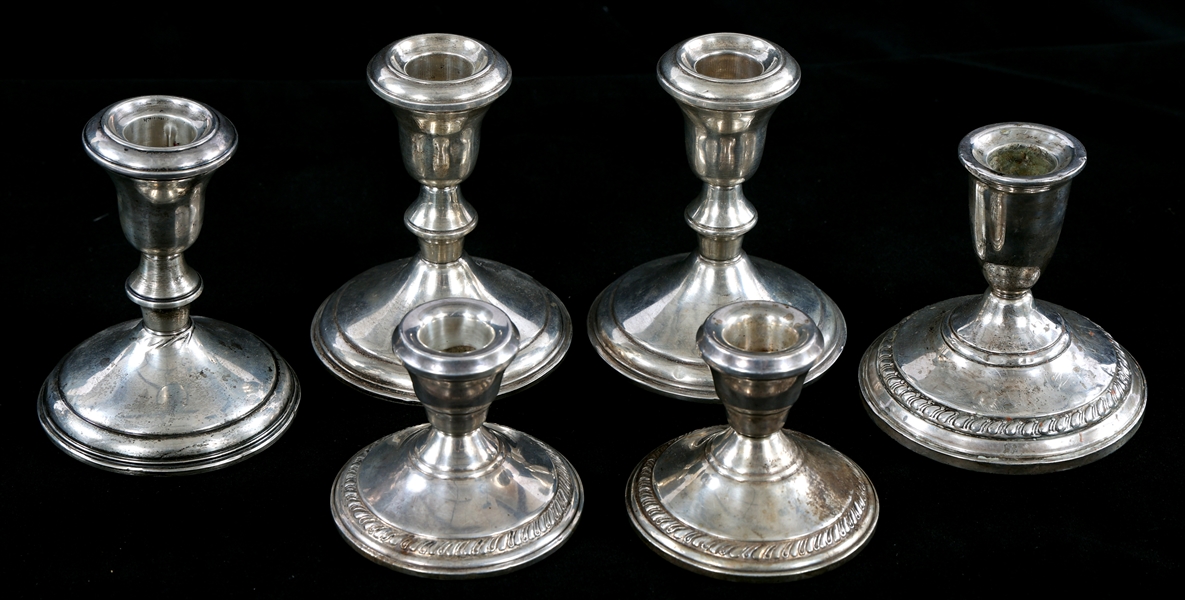 WEIGHTED STERLING SILVER CANDELSTICK HOLDERS LOT OF 6