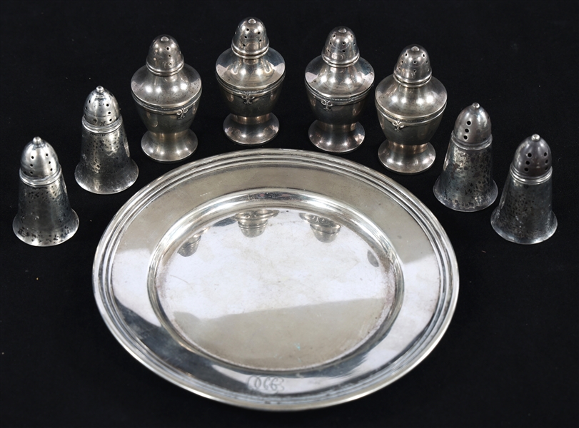 STERLING SILVER SHAKERS & PLATE