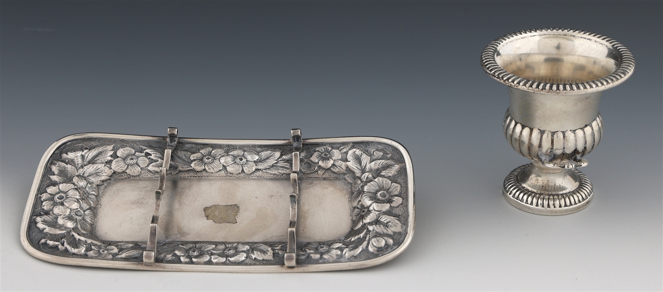 STERLING SILVER CIGAR TRAY AND MATCH HOLDER