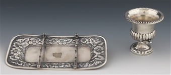 STERLING SILVER CIGAR TRAY AND MATCH HOLDER