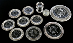 WHITING STERLING COASTERS, CANDLE HOLDER, & LIGHTER