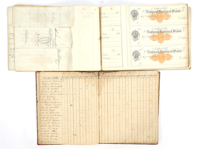 19TH C. NEWPORT ARTILLERY R.I. COMPANY CHECKS & ROSTER