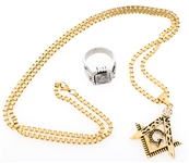 MASONIC COSTUME JEWELRY NECKLACE AND RING