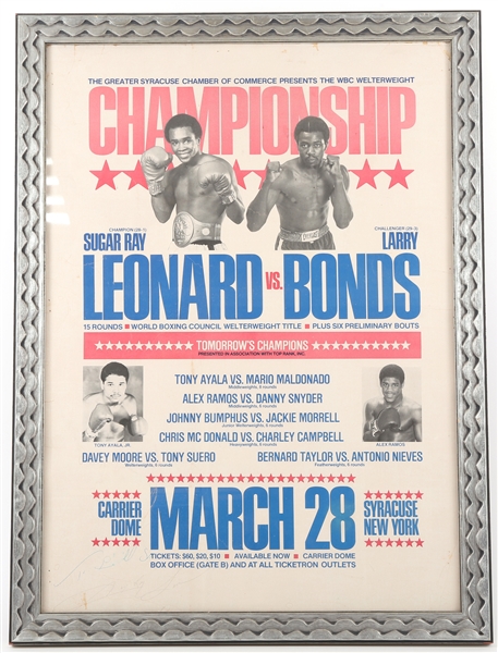 SUGAR RAY LEONARD SIGNED BOXING POSTER FRAMED