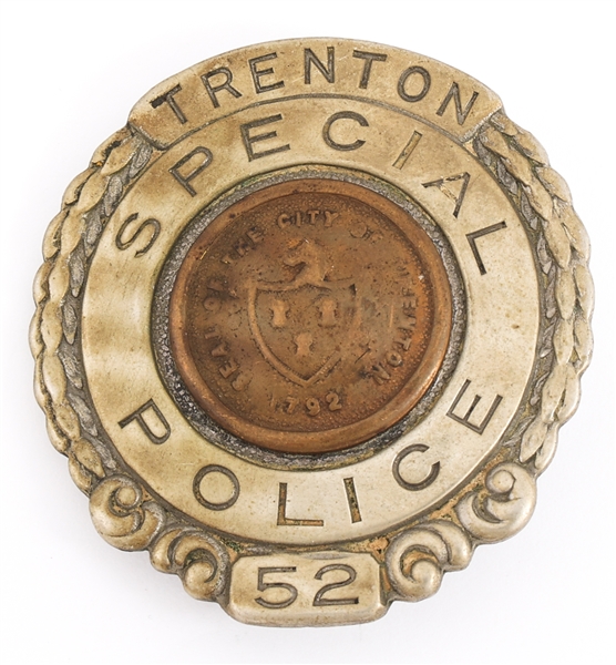 TRENTON NEW JERSEY SPECIAL POLICE BADGE NO. 52