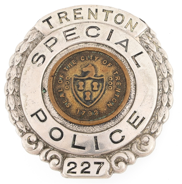TRENTON NEW JERSEY SPECIAL POLICE BADGE NO. 227