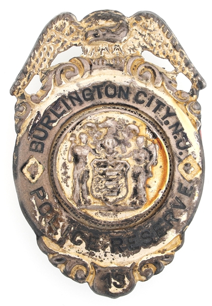 BURLINGTON NEW JERSEY POLICE RESERVE STERLING BADGE