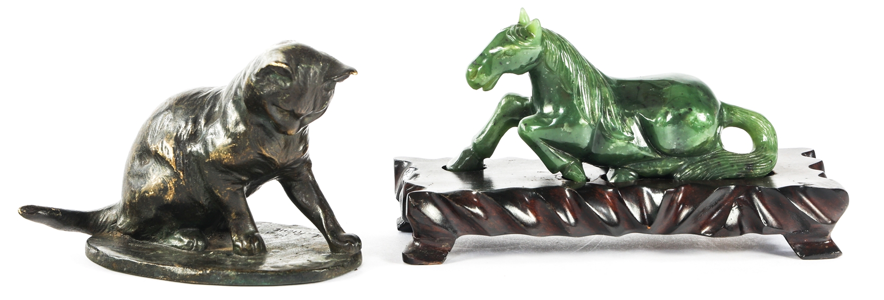 BRASS & SOFTSTONE ANIMAL SCULPTURES - LOT OF 2
