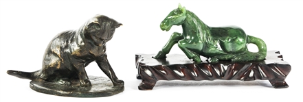 BRASS & SOFTSTONE ANIMAL SCULPTURES - LOT OF 2