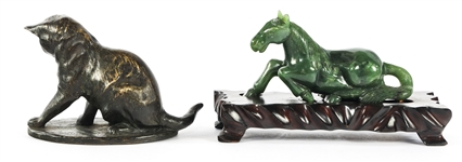 BRASS & SOFTSTONE ANIMAL SCULPTURES - LOT OF 2