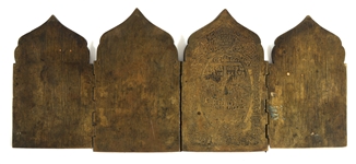 19th C. RUSSIAN ORTHODOX BRASS & ENAMEL QUADRIPTYCH