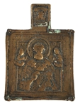 18/19th C. RUSSIAN ORTHODOX BRASS & ENAMEL ICONS
