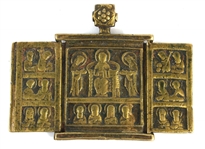 18/19th C. RUSSIAN ORTHODOX BRASS & ENAMEL ICONS