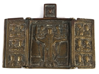 19th C. RUSSIAN ORTHODOX BRASS & ENAMEL ICONS