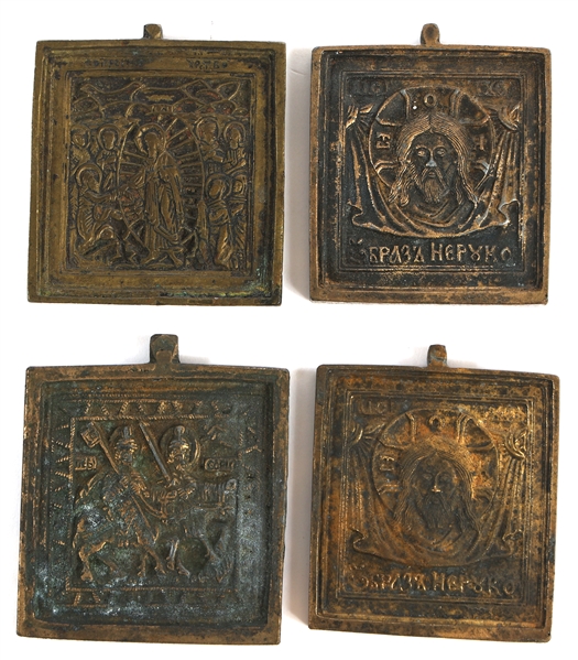 19th C. RUSSIAN ORTHODOX BRASS ICON PENDANTS