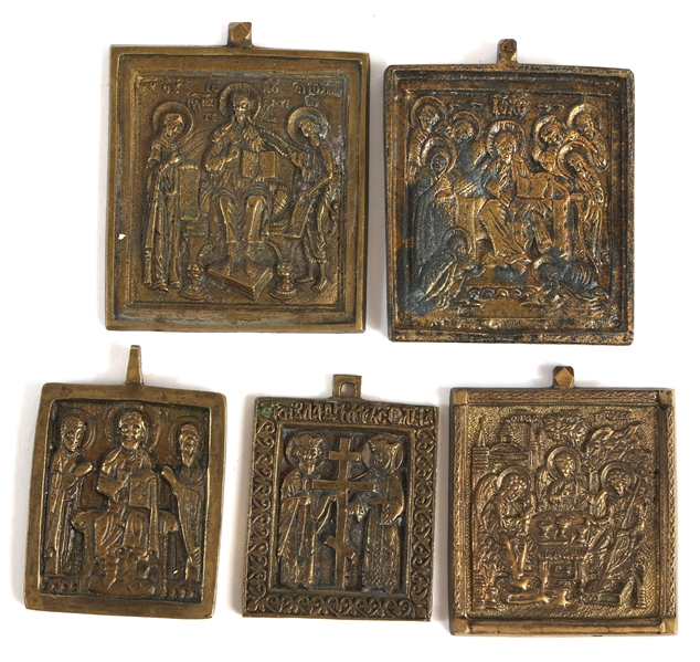19th C. RUSSIAN ORTHODOX BRASS ICON PENDANTS