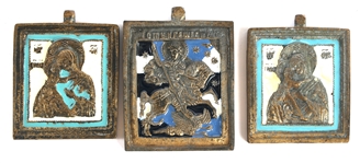 19th C. RUSSIAN ORTHODOX BRASS & ENAMEL ICONS