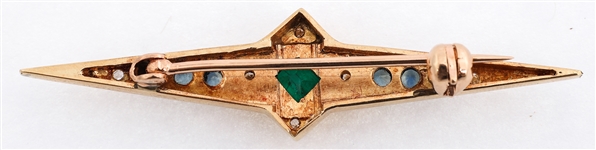 14K YELLOW GOLD EMERALD, DIAMOND & TOPAZ BROOCH