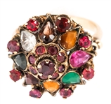 VICTORIAN 10K YELLOW GOLD RUBY & EMERALD COCKTAIL RING