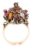 VICTORIAN 10K YELLOW GOLD RUBY & EMERALD COCKTAIL RING