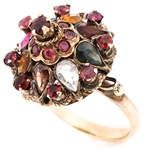 VICTORIAN 10K YELLOW GOLD RUBY & EMERALD COCKTAIL RING