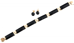 14K YELLOW GOLD ONYX BRACELET & EARRINGS