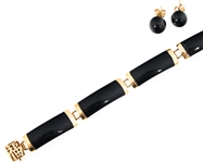 14K YELLOW GOLD ONYX BRACELET & EARRINGS