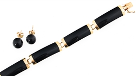 14K YELLOW GOLD ONYX BRACELET & EARRINGS