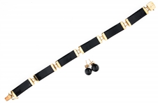 14K YELLOW GOLD ONYX BRACELET & EARRINGS