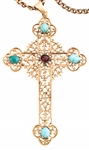 14K YELLOW GOLD OPENWORK CROSS PENDANT WITH CHAIN