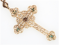 14K YELLOW GOLD OPENWORK CROSS PENDANT WITH CHAIN