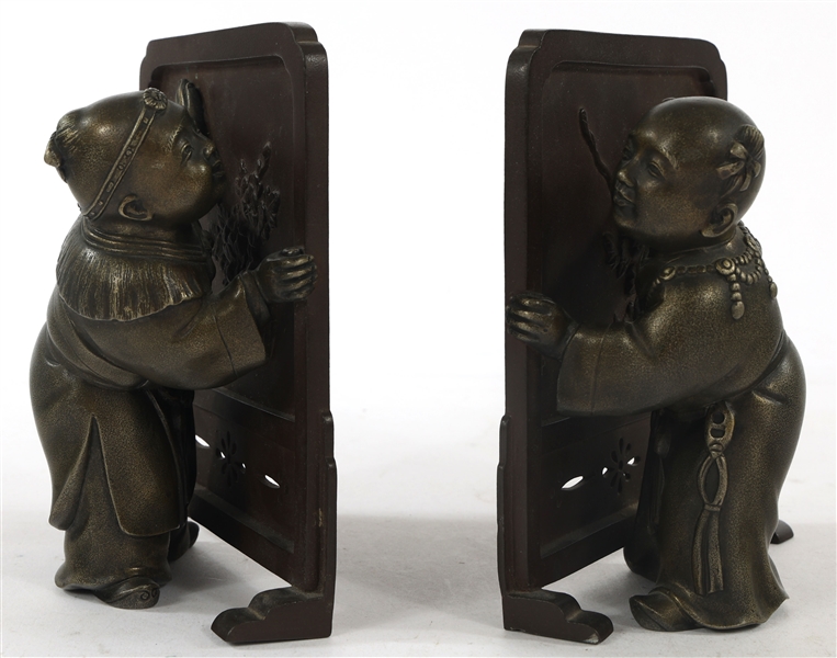 BRONZE BOOKENDS OF CHINESE CHILDREN 