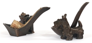 EARLY 20th C. BRONZE PIPE HOLDERS, PIPES, & LIGHTER