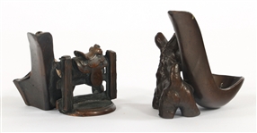 EARLY 20th C. BRONZE PIPE HOLDERS, PIPES, & LIGHTER