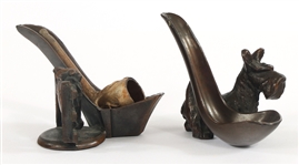 EARLY 20th C. BRONZE PIPE HOLDERS, PIPES, & LIGHTER