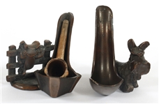 EARLY 20th C. BRONZE PIPE HOLDERS, PIPES, & LIGHTER