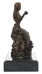 MERMAID HOLDING PEARL SIGNED BRONZE STATUE