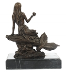 MERMAID HOLDING PEARL SIGNED BRONZE STATUE