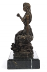 MERMAID HOLDING PEARL SIGNED BRONZE STATUE